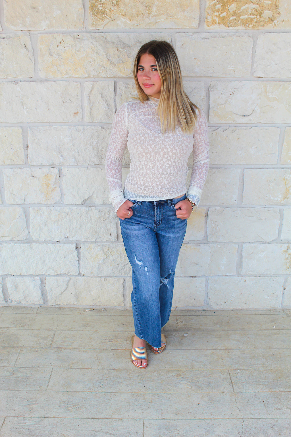 Lace Sheer High Neck Top