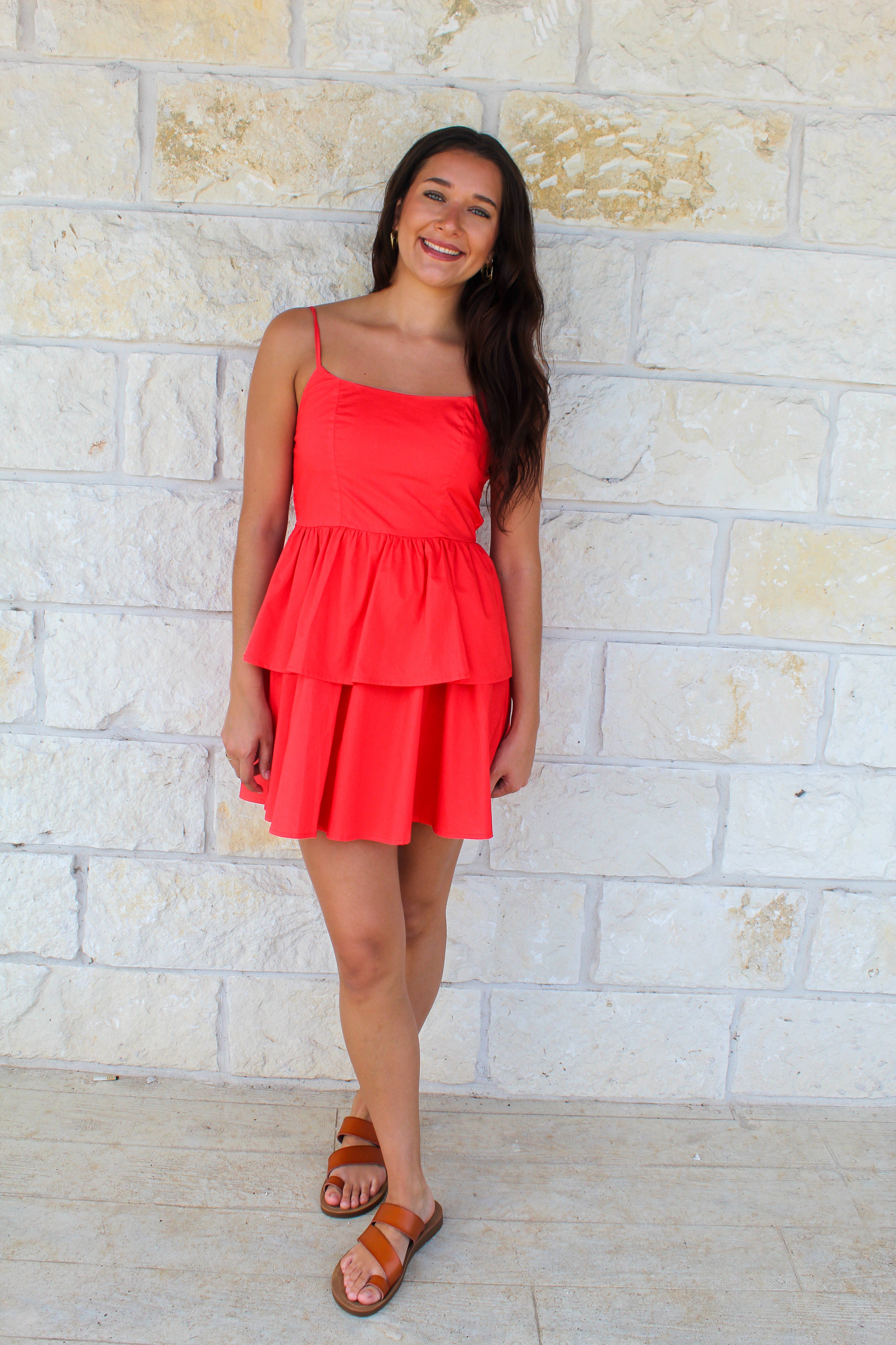 Rina Red Poplin Dress