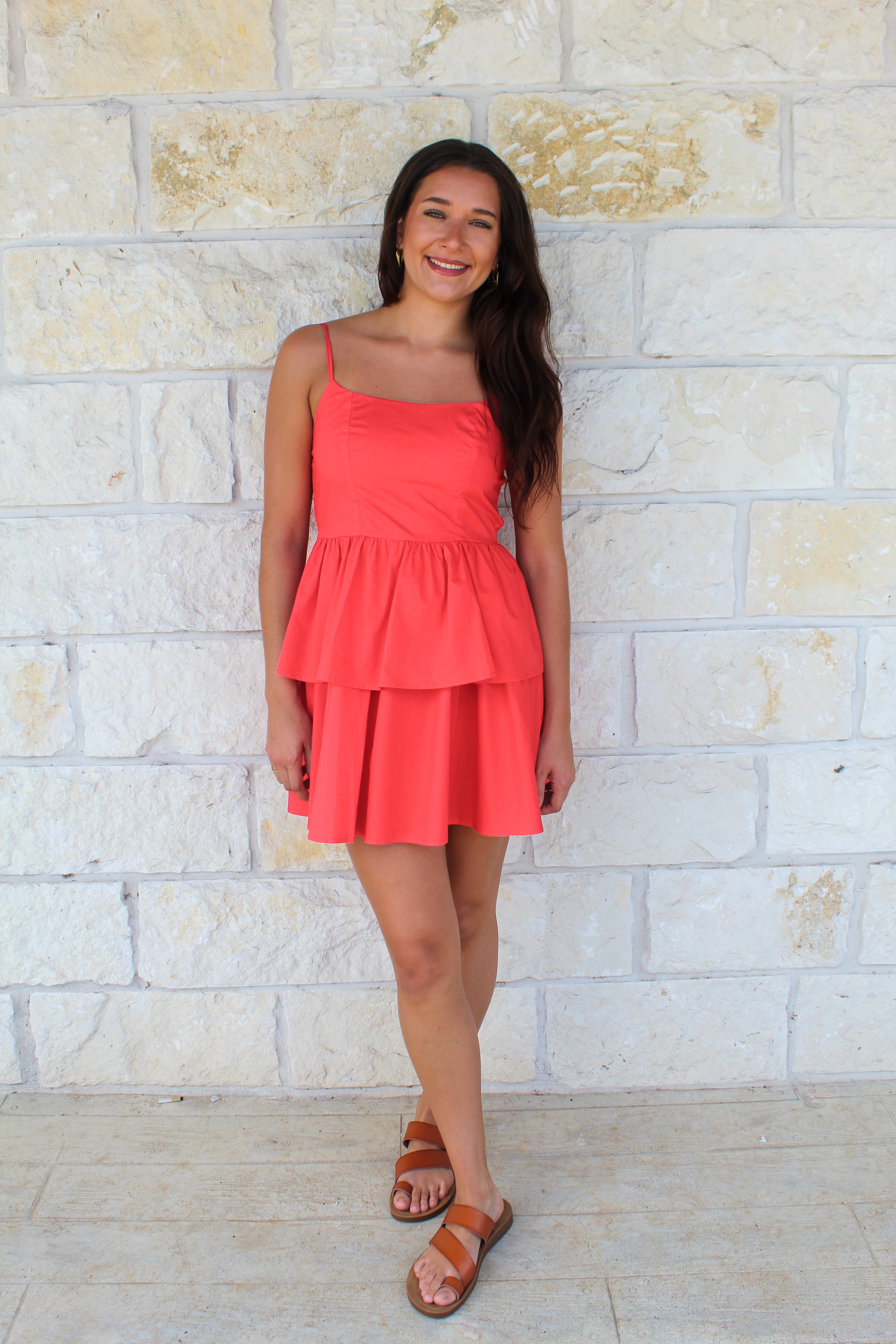 Rina Red Poplin Dress