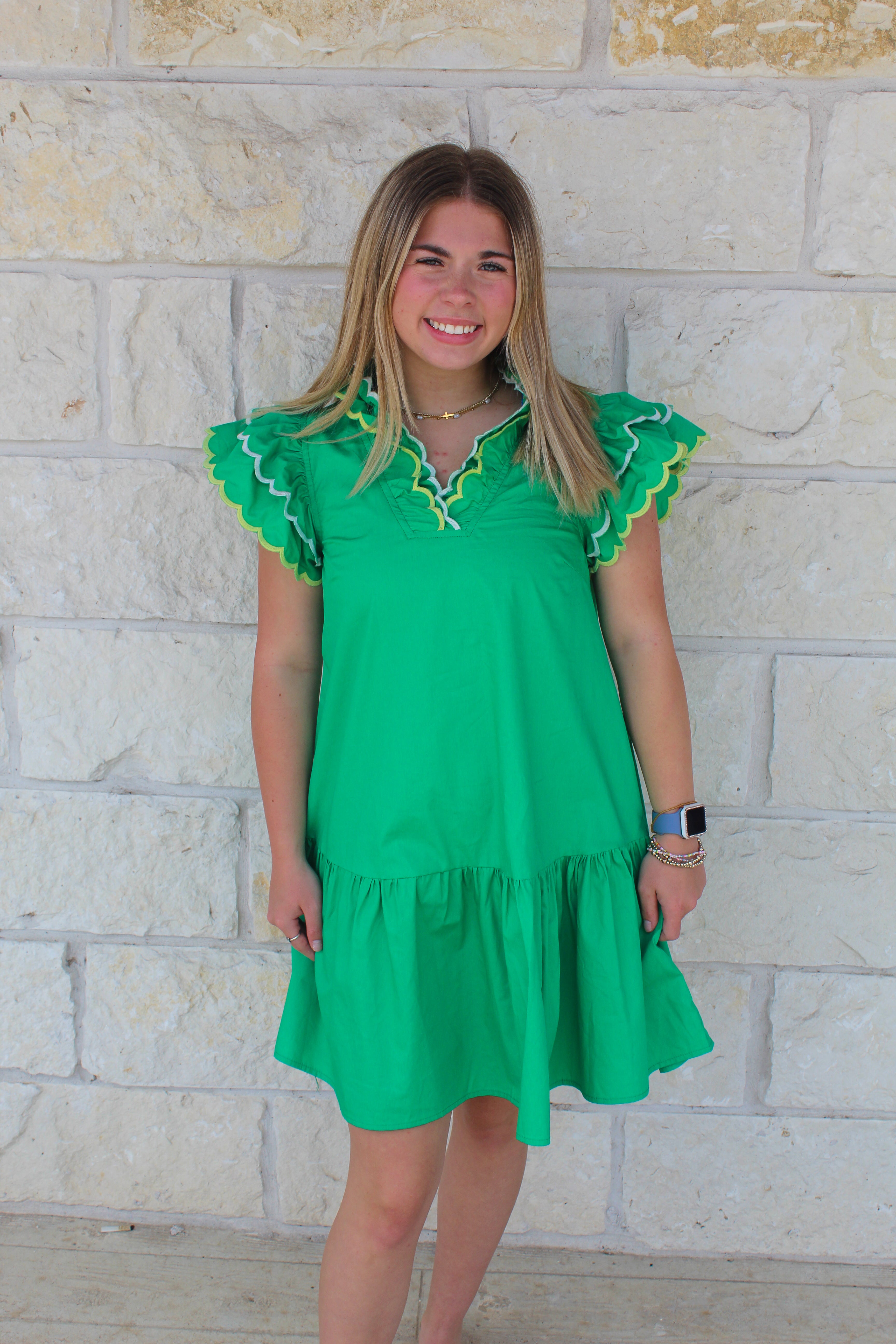 Emerald Oasis Scalloped Dress