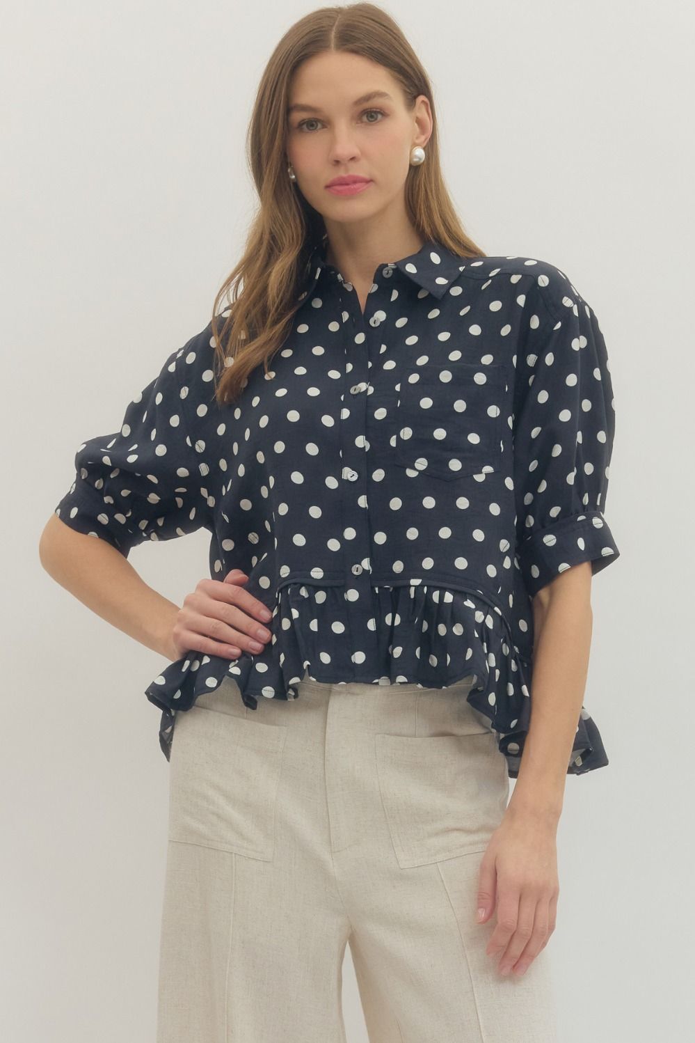 Polka Dot Ruffle Hem Top
