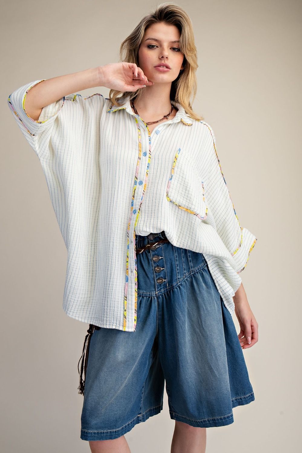 Striped White Cotton Top