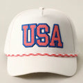 White cap with 'USA' in red and blue on a light gray background
