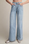 Washed Denim Stretch Pants
