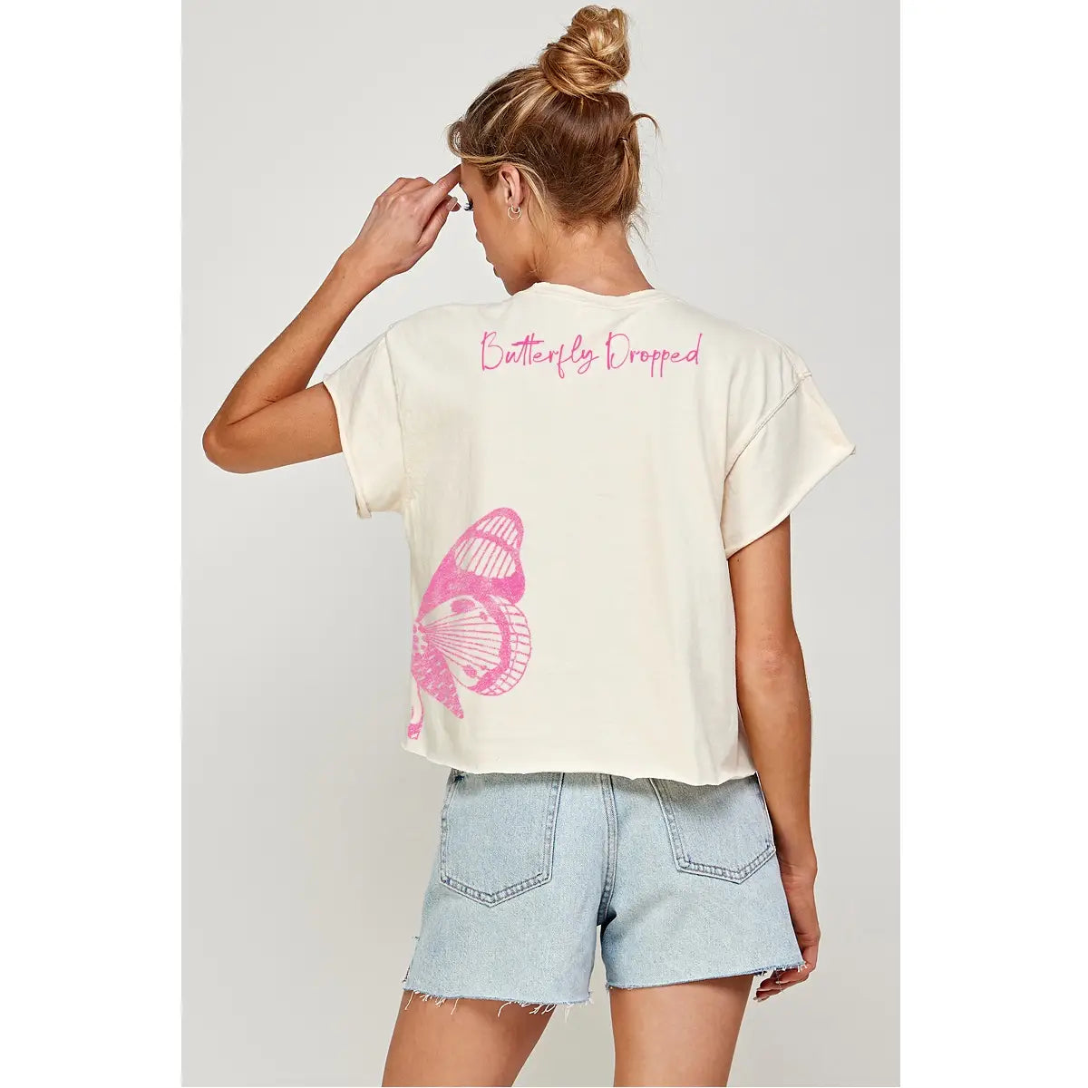 Butterfly Dropped Vintage Graphic Crop Top