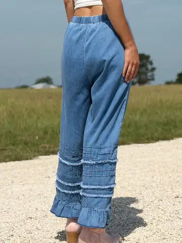 Destiny Ruffled Hem Chambray Pants