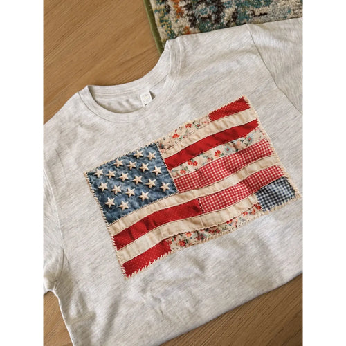 American Flag Faux Patchwork Comfort Colors Tee