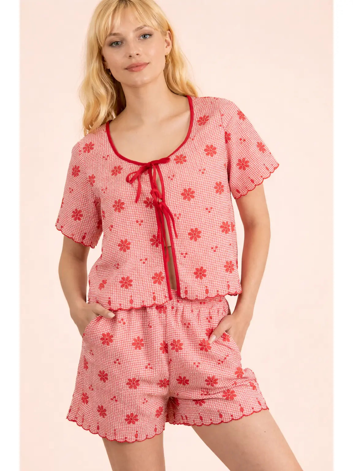 Red Gingham Tie Top