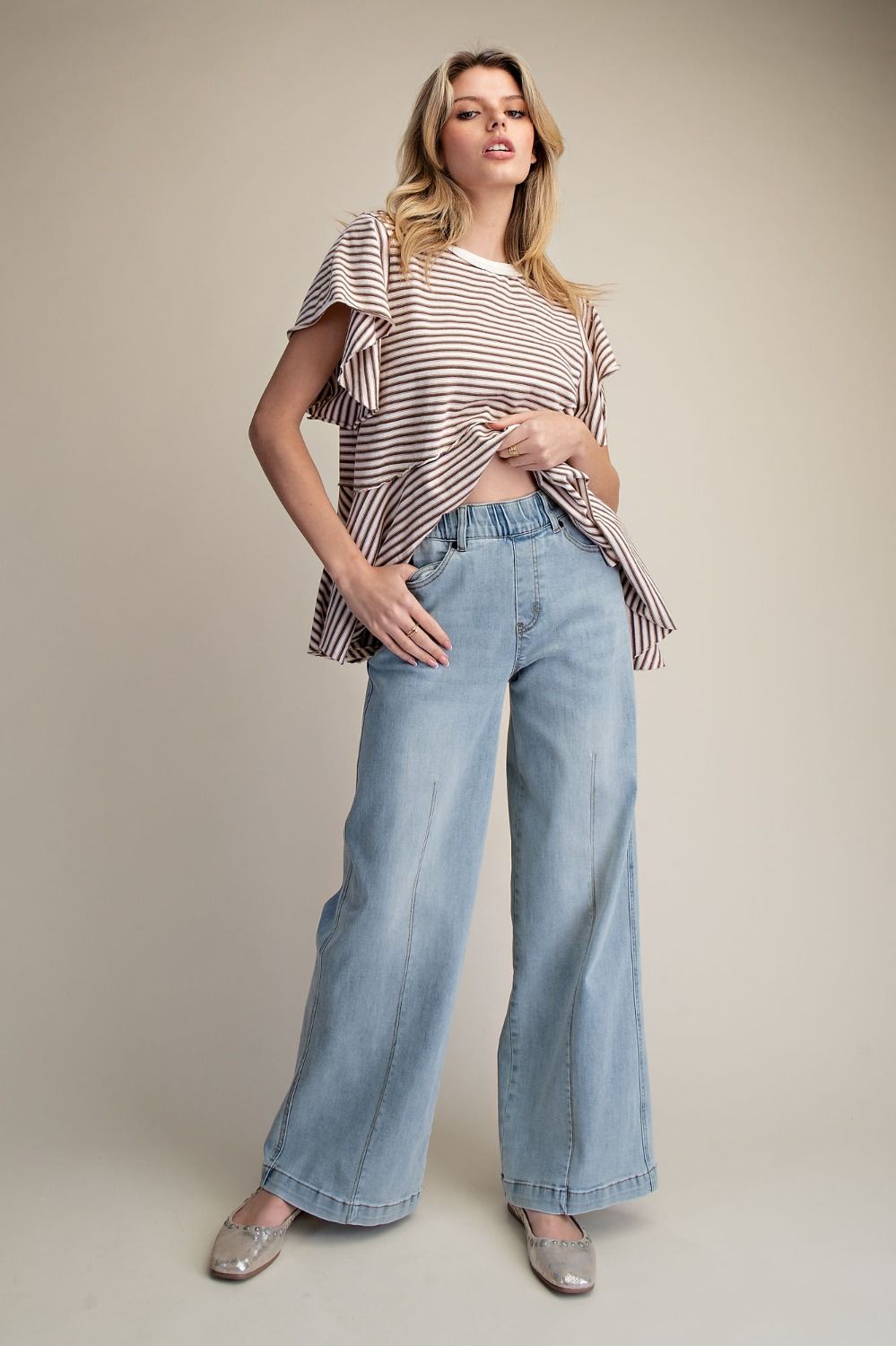Washed Denim Stretch Pants