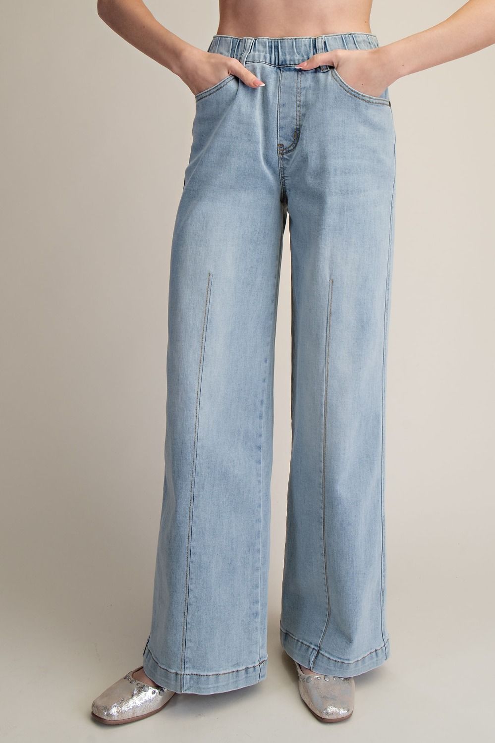 Washed Denim Stretch Pants