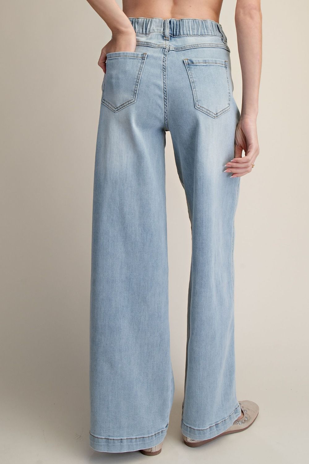 Washed Denim Stretch Pants