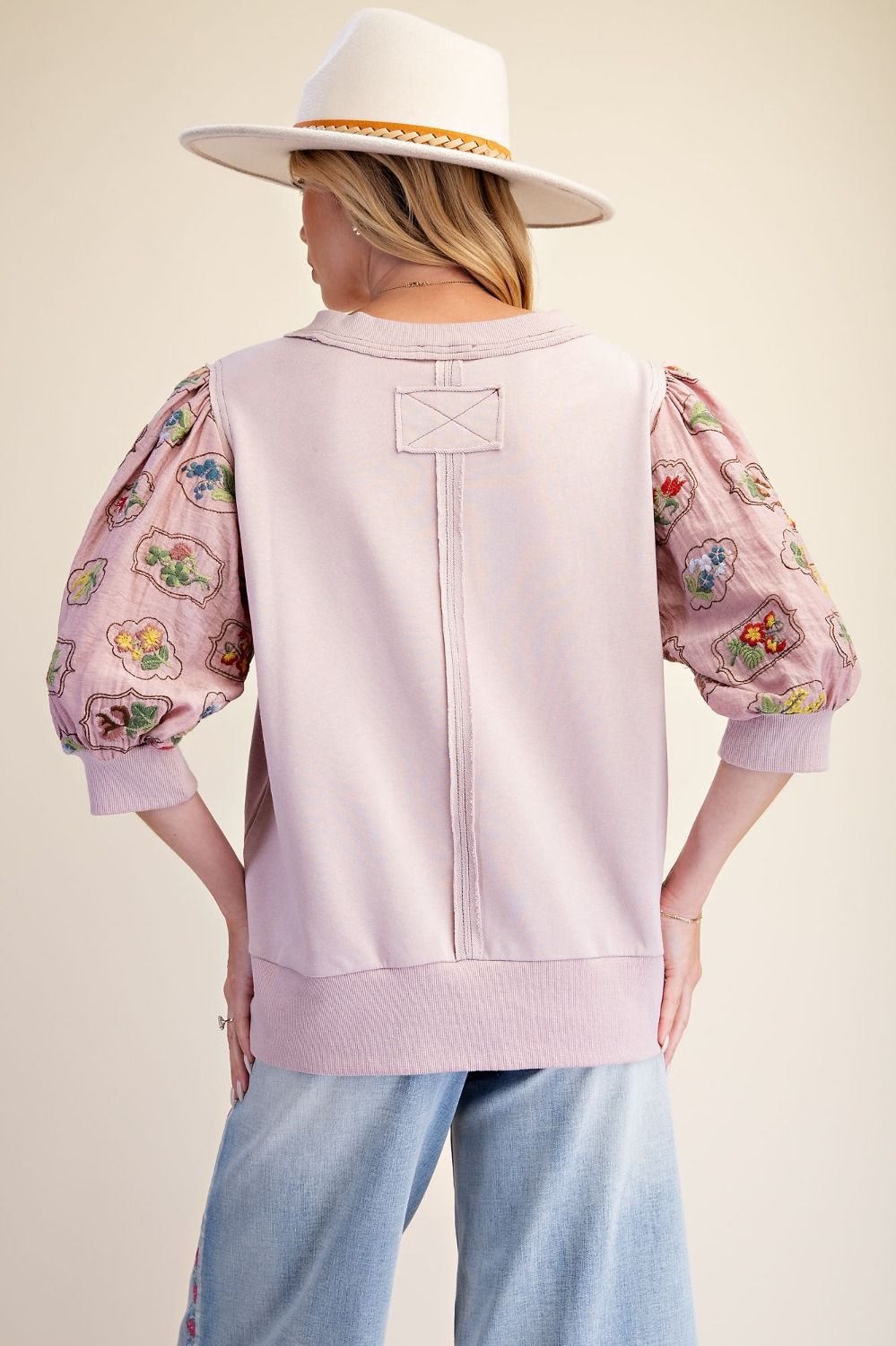 Emb Sleeve Dusty Rose Top