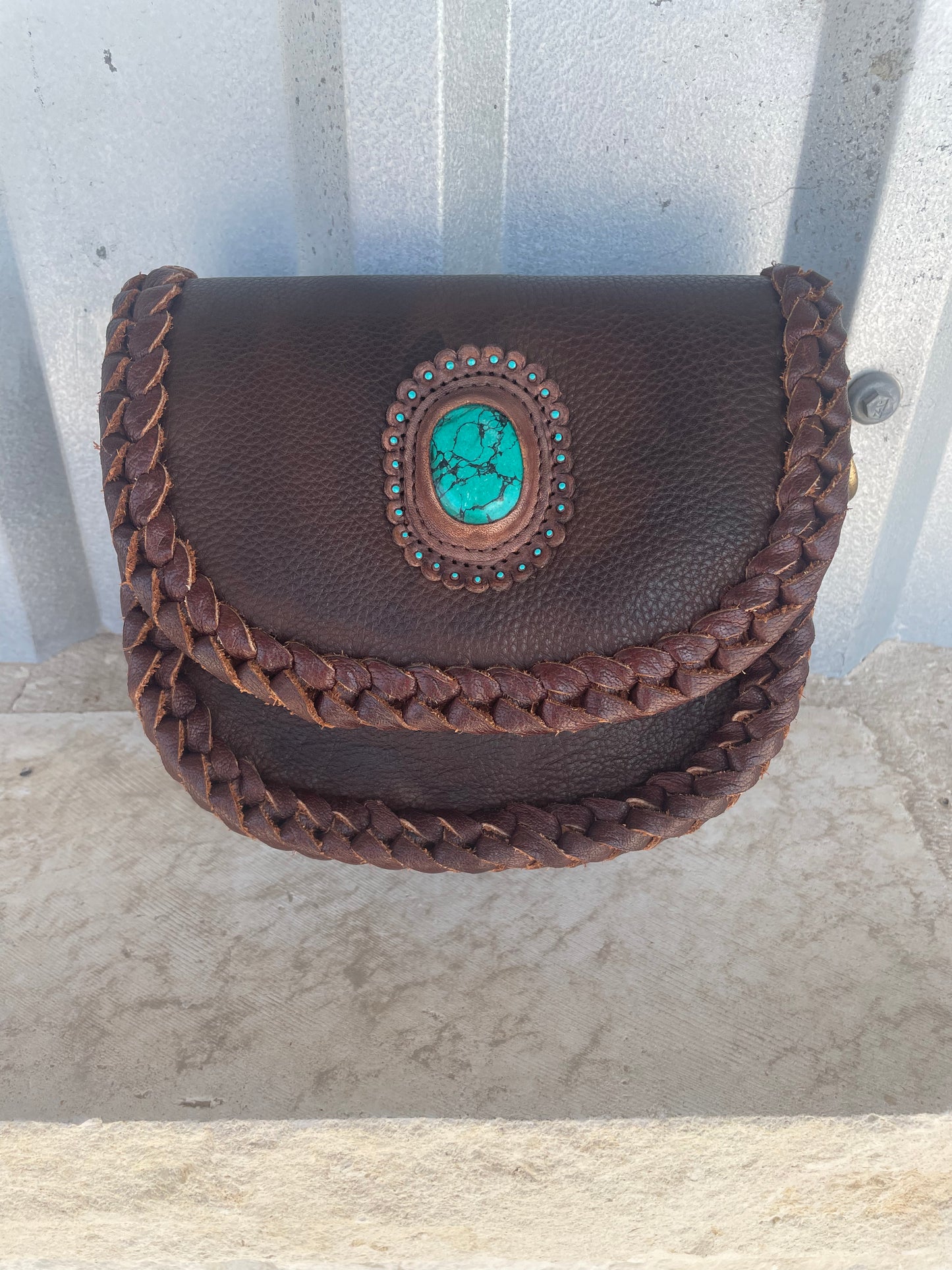 Leather Crossbody with Turquoise Stone