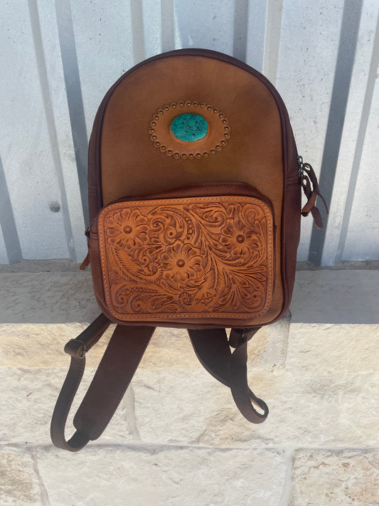 Turquoise Stone Leather Backpack