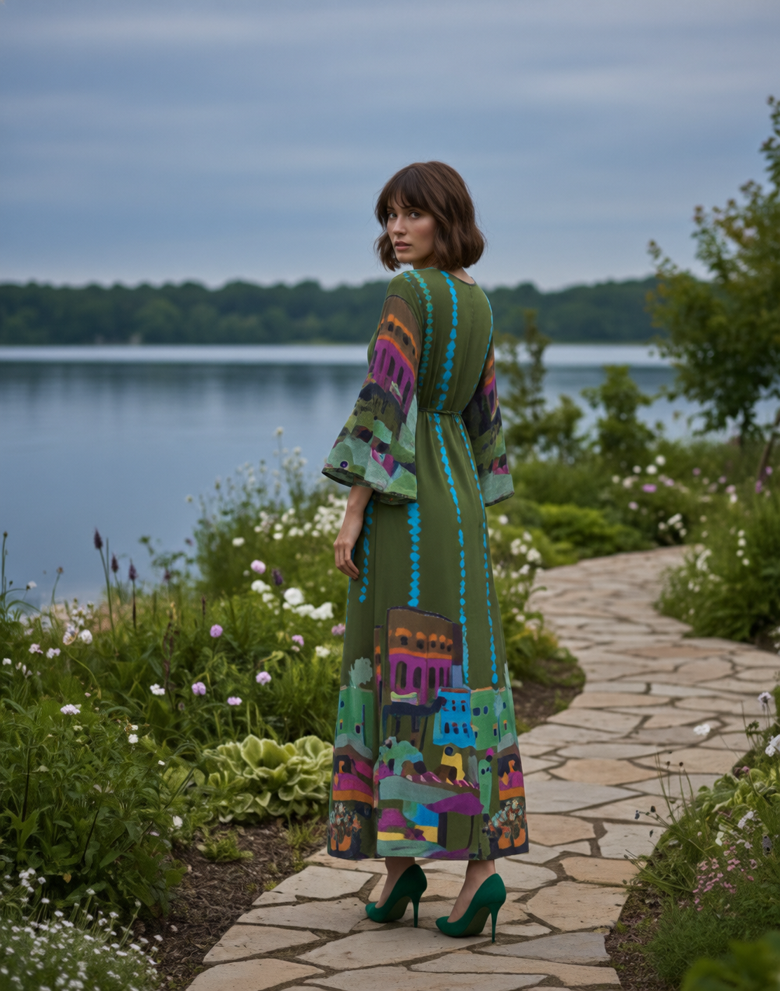 Olive Border Printed Maxi