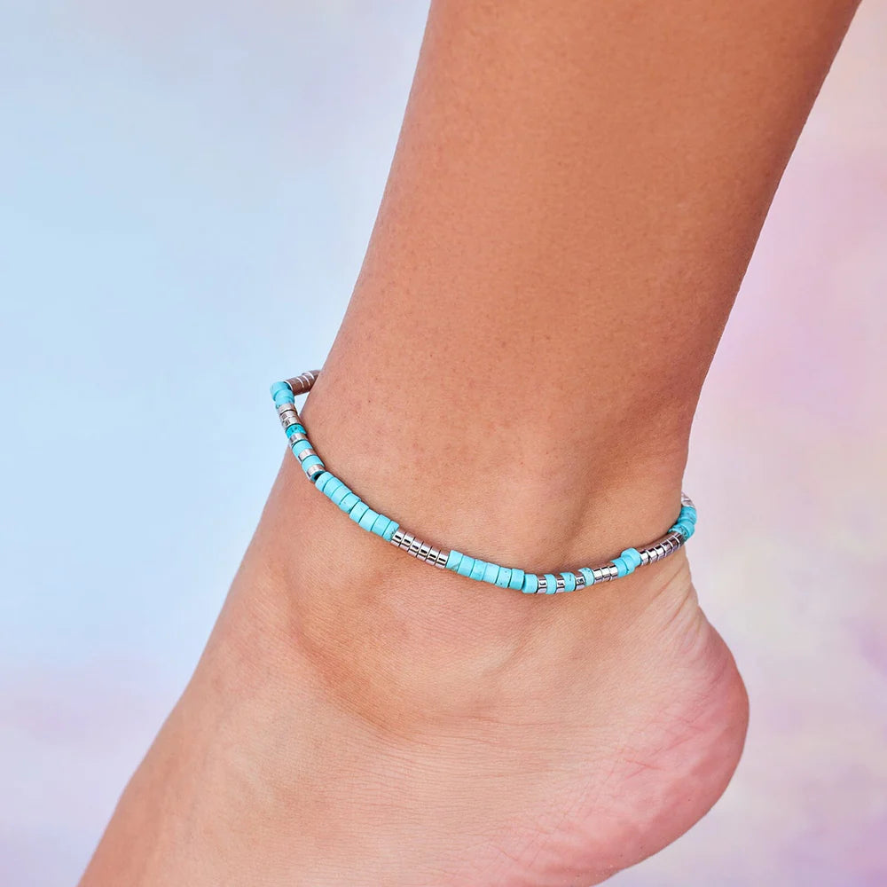 Turquoise Bead Stretch Anklet