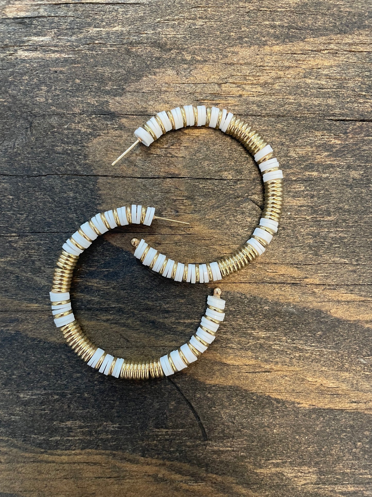 PF White & Gold Hoops