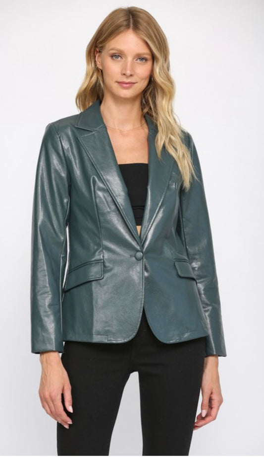 Dark Aqua Faux Leather Blazer