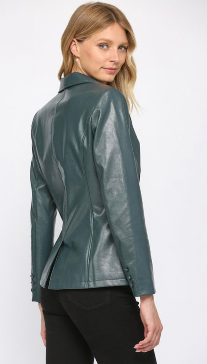 Dark Aqua Faux Leather Blazer