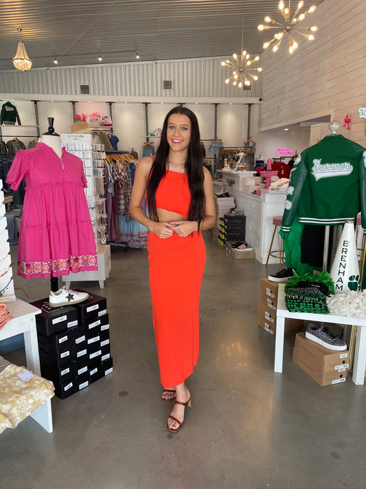 Orange Midi Cutout Dress