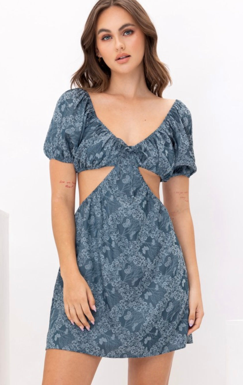 Floral Print Cut Out Mini Dress