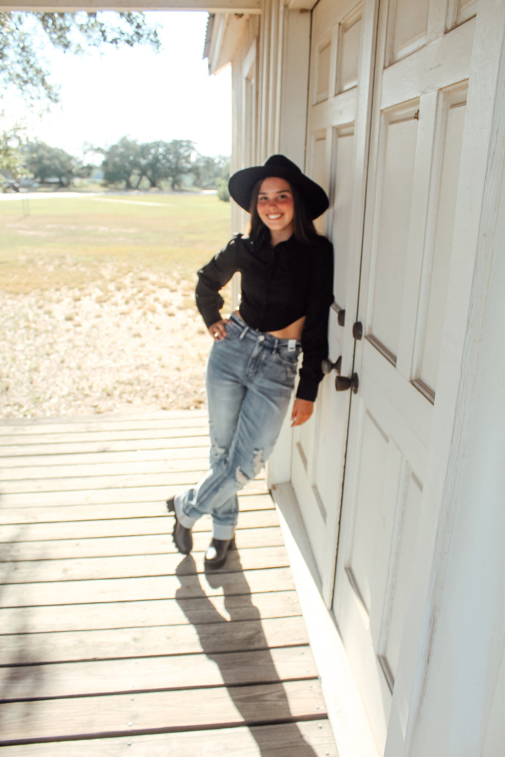 Button Collared Crop Top