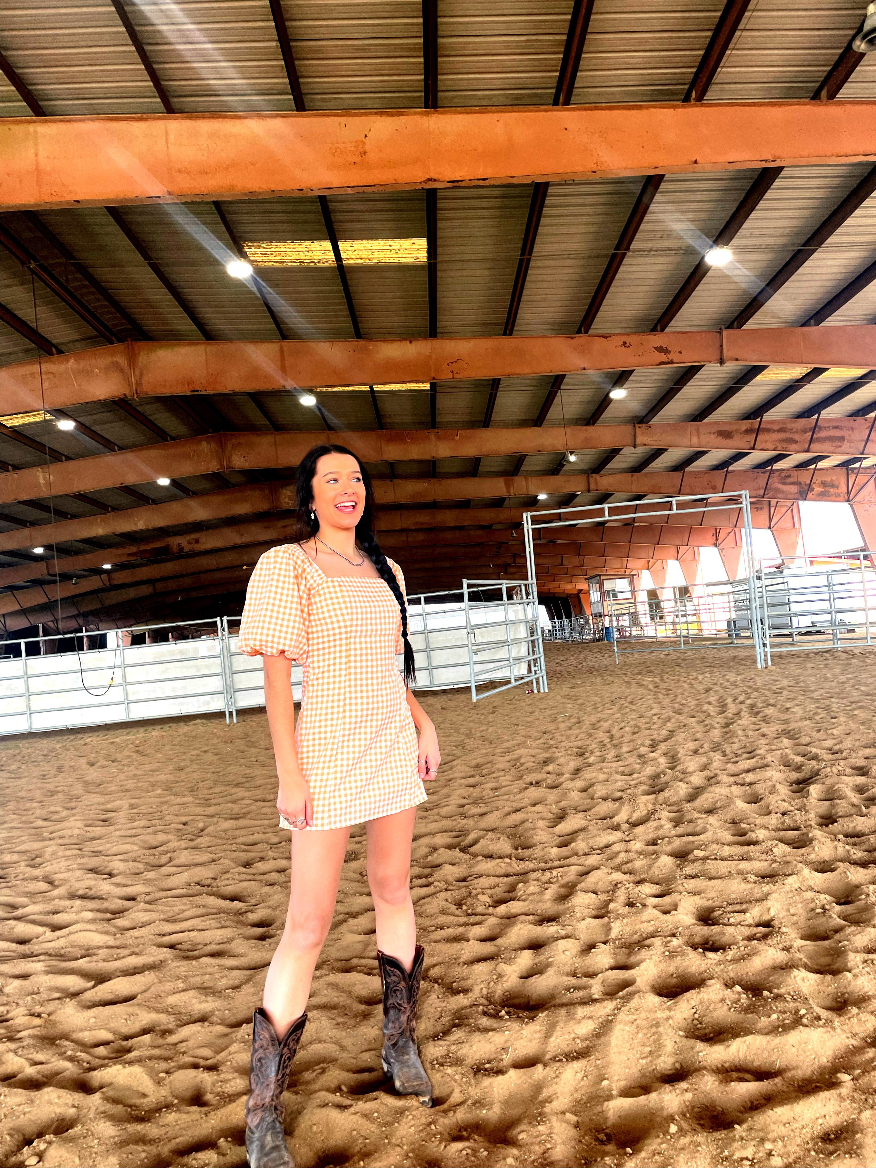 Orange Gingham Puff Sleeve