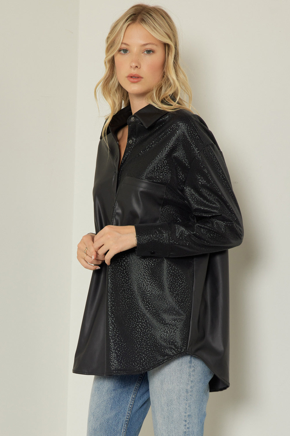 Faux Leather Button Up