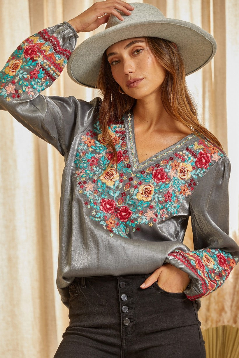 Silver Embroidered Top