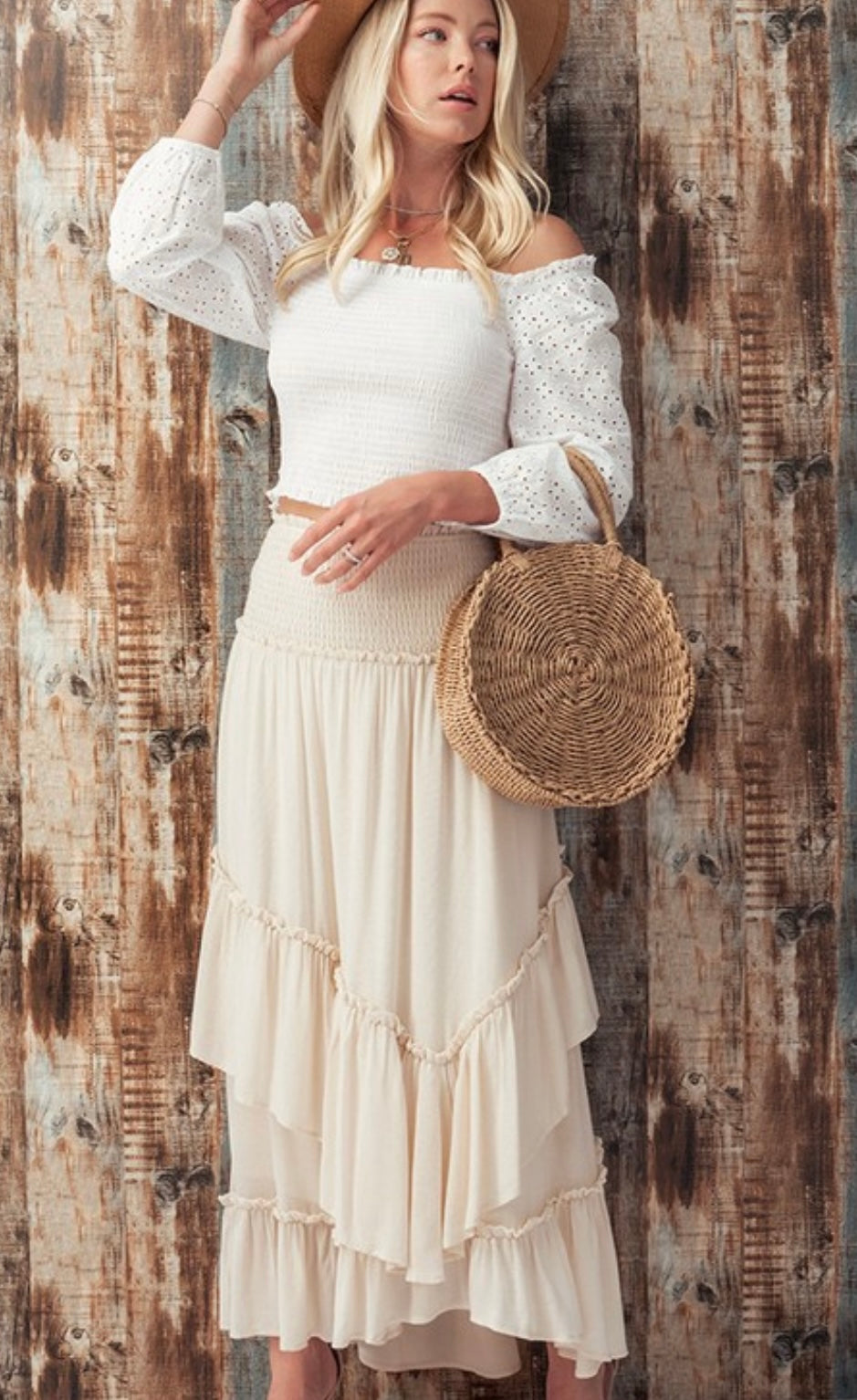 Boho Smocked Maxi Skirt
