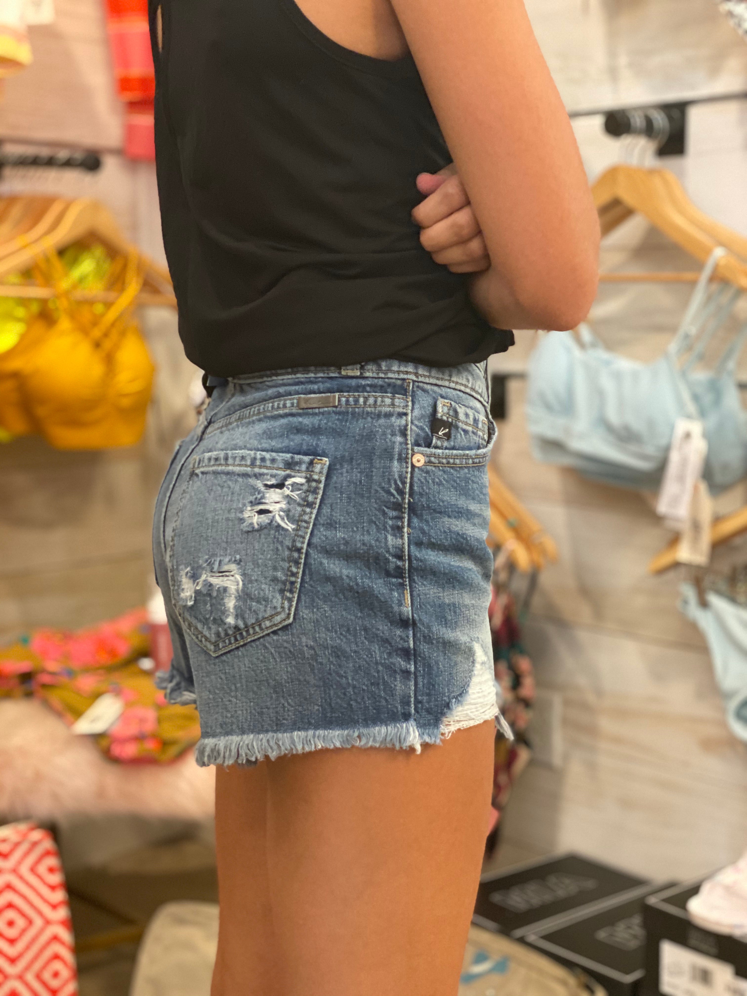 HIgh Rise Double Button Distressed Shorts