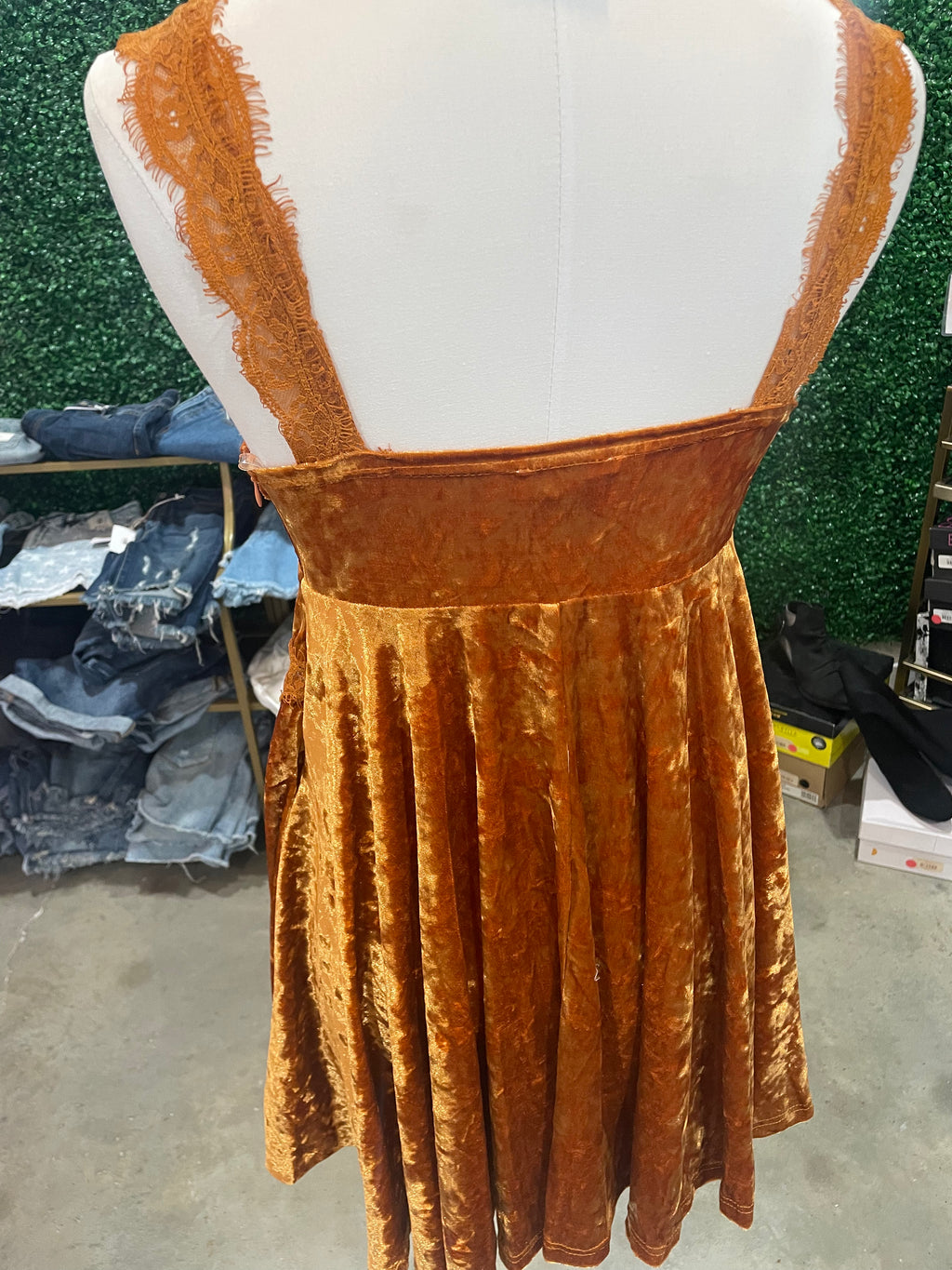 Pumpkin Velvet and Lace Dress