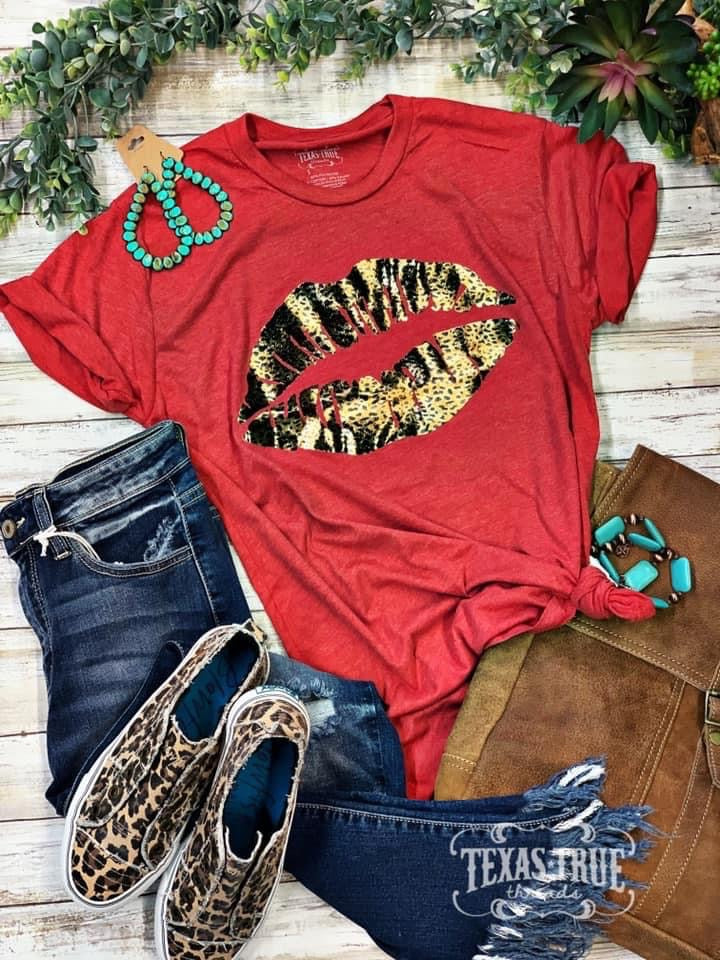 Leopard Foil Lips tee