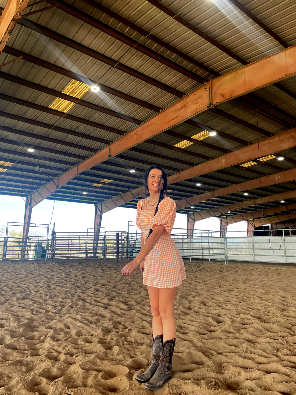 Orange Gingham Puff Sleeve