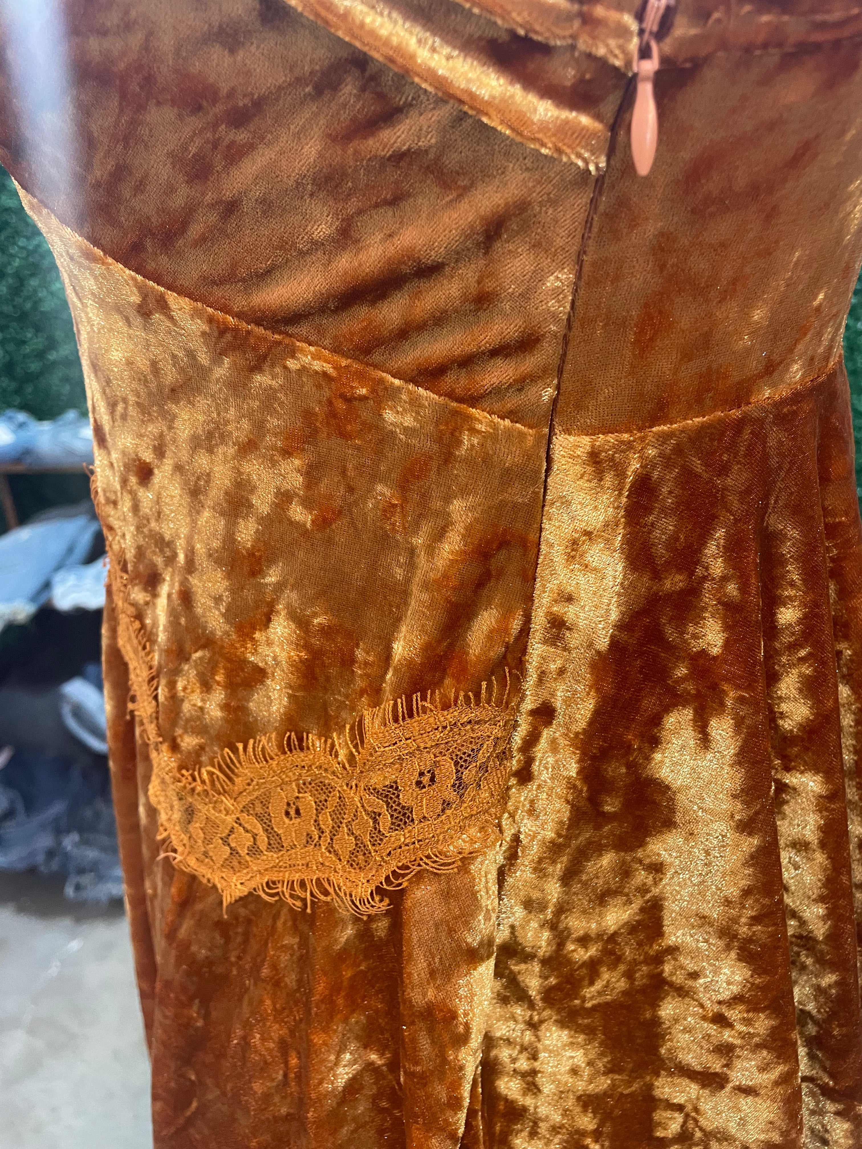 Pumpkin Velvet and Lace Dress