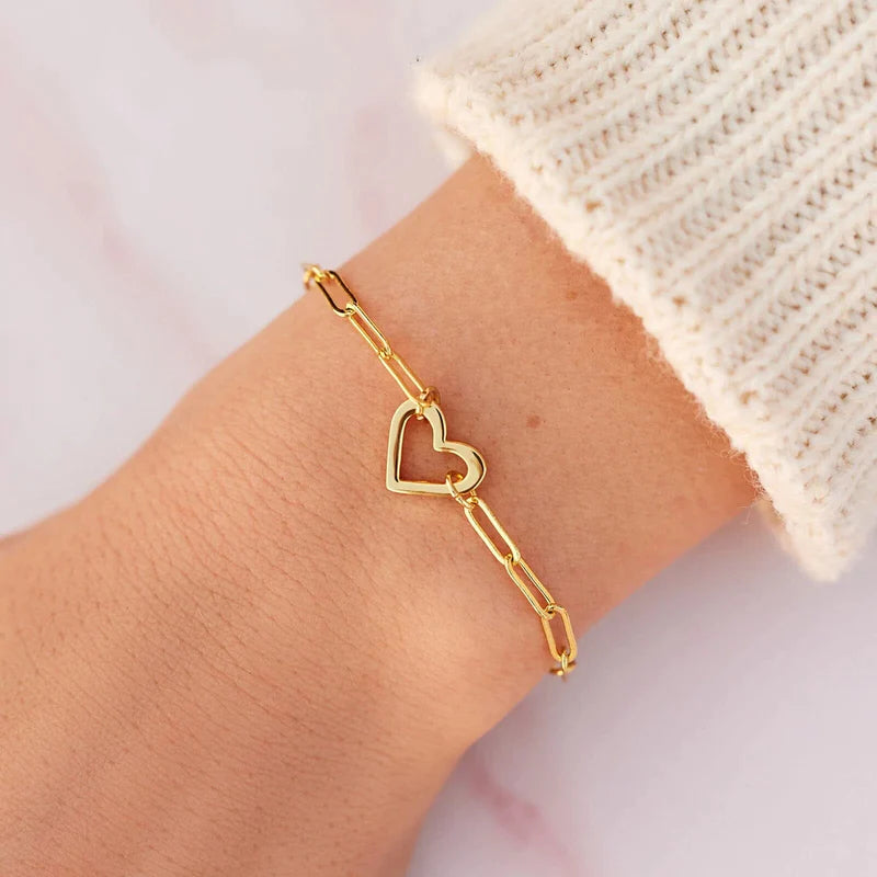 Open Heart Paperclip Chain Bracelet