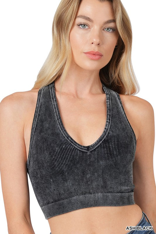 Washed Ribbed Racerback Crop Top