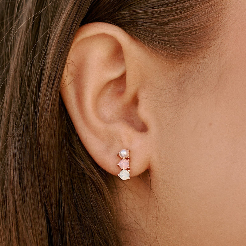 3 Stone Drop Stud Earrings